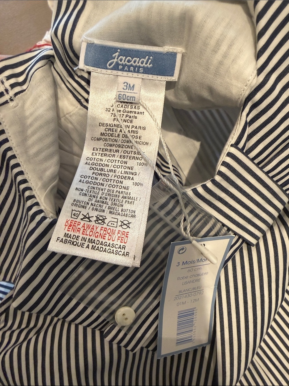 Jacadi Navy and White Striped Kids Matching Set - Picture 3 of 3
